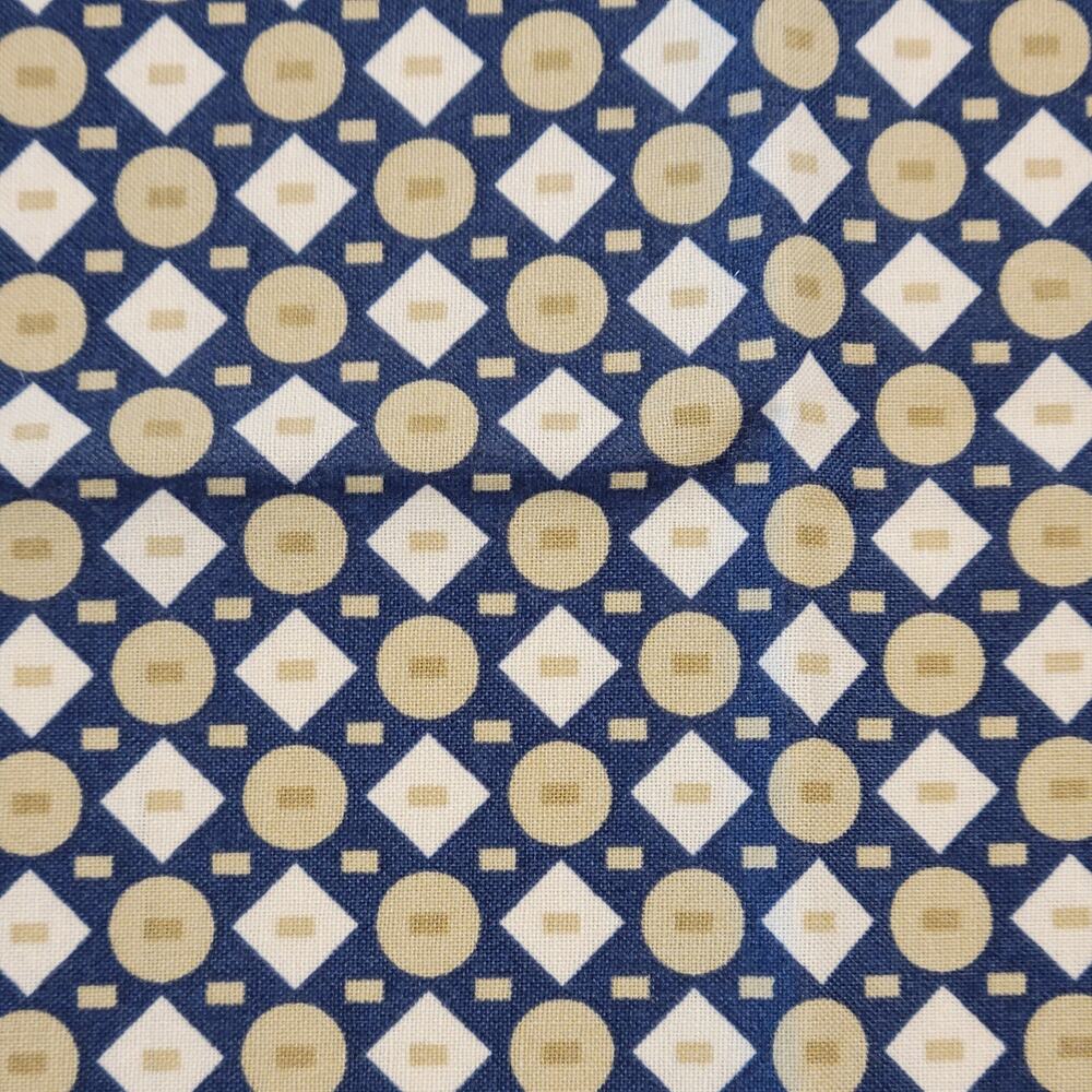 Cotton Fabric Navy Tan Geometric Circles Diamonds 18" x 43" Richloom MMX